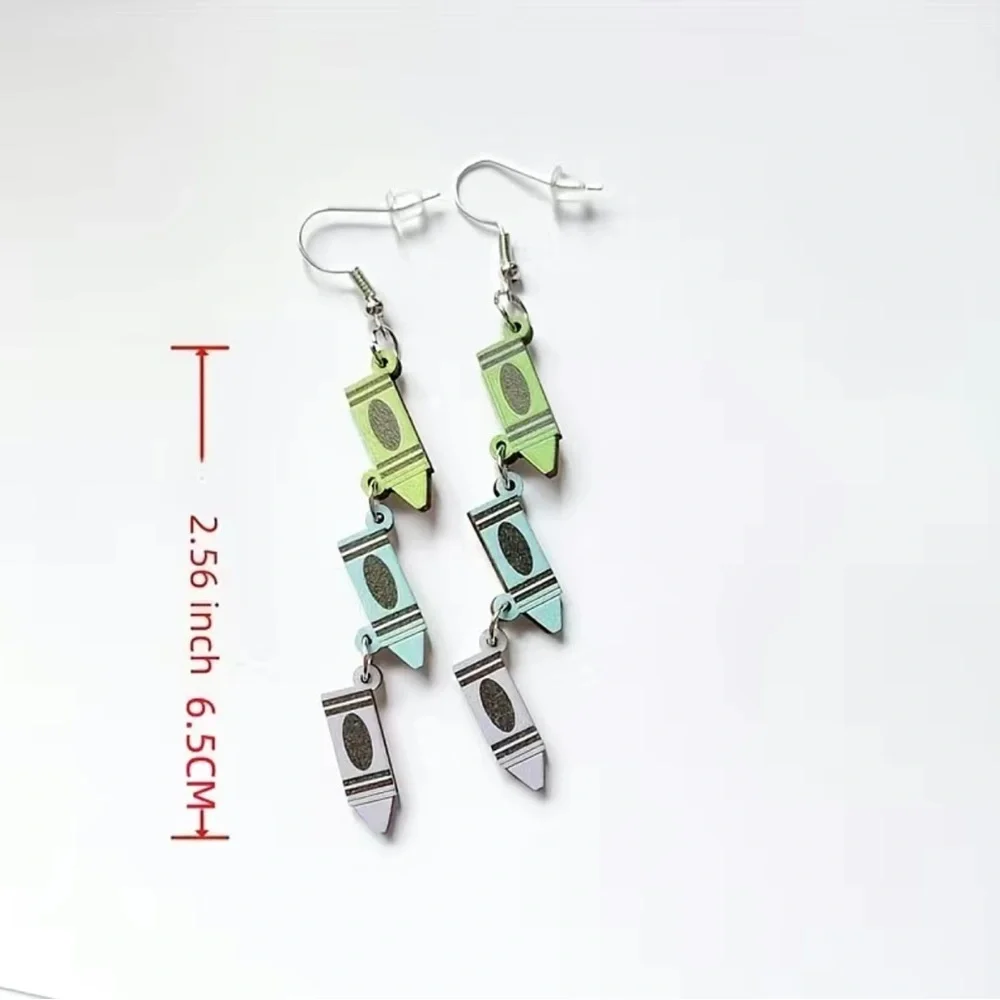 Cute Personality Pastel Colors Crayon Pendant Wooden Dangle Earrings Light Weigh